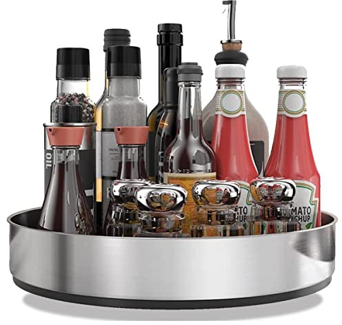 PIGPIGFLY Küchen Organizer,Drehteller Organizer Küche,360 Grad Rotierender Vorratsbehälter Für Lebensmittel,Gewürzhalter aus Rostfreiem Edelstahl,Lazy Susan(Silber/20cm)