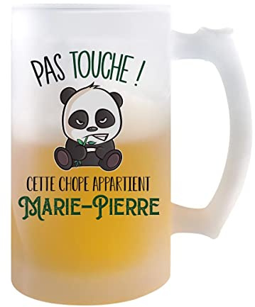 Planetee Chope de bière prénom Marie-Pierre avec panda mignon et grognon | Verre à bière pinte Cadeau Apéro Humour alcool