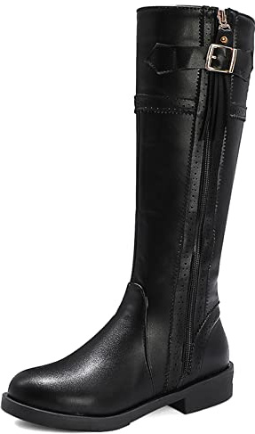 Diuniarza Stivali da Donna a Metà Polpaccio con Tacco Medio, Stivali Invernali Piatto Zip Punta Rotonda Boots Casuale, 25896Rak Nero Numero 43 EU