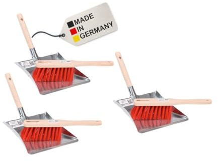 BawiTec 3x Kehrschaufel Set verzinkt Kunststoffborsten Kehrblech und Handfeger 28cm Set Kehrset Kehrgarnitur Elaston rot Kehrwisch Kaminzubehör Kaminbesen Kehrschaufel verzinkt Blechschaufel