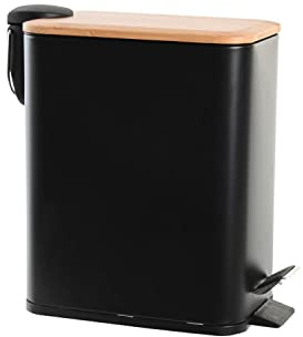 DKD Home Decor Papelera de la Marca, Color Negro, de Metal y bambú (28 x 14 x 28 centímetros)