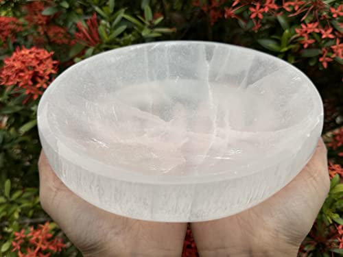 GAF Treasures Cuenco de selenita gigante, cuenco de carga de cristal de selenita tallado con piedras preciosas de 8 pulgadas, enorme cuenco de cristales de selenita para manchas y reiki