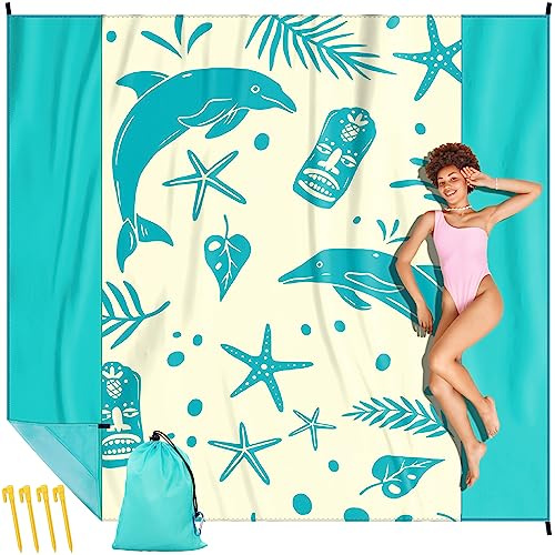 Rescien Manta de Playa Impermeable 280x300cm, Manta de Picnic antiarena para 6-8 Adultos, 100% Nailon, Alfombra de Playa Ligera y compacta Viajes, Vacaciones en la Playa