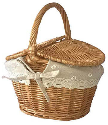 RXMORI Weidenkorb-Picknickkorb, Handgefertigter Weiden-Picknickkorb mit Griff und Doppeldeckel, Traditioneller Picknickkorb, Kleiner Handgefertigter Geflochtener Eier-Süßigkeitenkorb(#1)