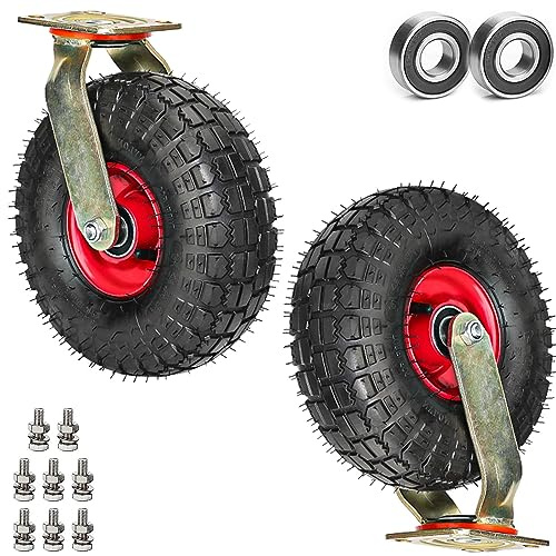 WORDFUN Set of 2 Heavy Duty Caster, Pneumatic Swivel Caster, Highly-Elastic, 450lbs Load Capacity, Rubber Caster Wheel, for Hand Truck/Trolley/Garden Utility Wagon Cart