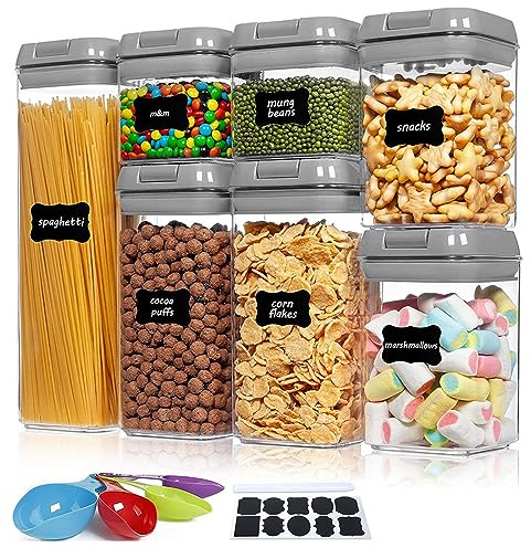 Keyoung Set di 7 contenitori salvafreschezza con coperchio ermetico, da cucina, in 4 misure, trasparente, sigillati per farina, zucchero, spaghetti