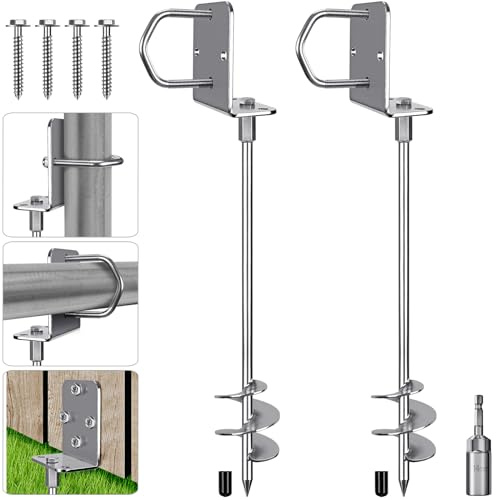 Insaga Bodenanker Erdanker 81cm Stahl Boden Anker Zelt Heavy Duty Trampolin Anchor Zum Eindrehen für Zelte, Vordächer, Camping, Widerstehen Starkem Wind Rostfrei mit Fester Platte Schlaufe, 2 Stück