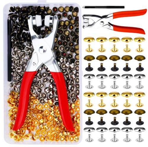 180 Sets 8 mm Ledernieten, runde Kappen-Ledernieten, 3 Farben Kappen-Ledernieten, Metallnieten mit Stanzzange für DIY-Lederhandwerk/Kleidung/Schuhe/Gürtel-Reparaturdekoration