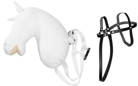 Panduro Hobby Horse - Tragbares Steckenpferd mit Schulterriemen und Kunstleder-Zaumzeug – Länge ab Brust 29 cm - Weiches und kreatives Spielzeugpferd ohne Stab – Weiß