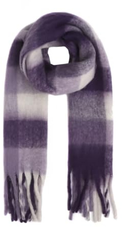 FASHION YOU WANT Damen Web Strickschal mit buntem Karo Muster und langen dicken Fransen, warmer Winter, Stola