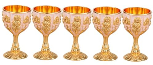 ABOOFAN 5 Pièces Verres à Pied Décor En Laiton Calice Gobelet Mini Décor Chemin De Table Coupes à Dessert En Verre Tasse à Liqueur Multifonction Cuivre Saint Graal Vin Alliage De Zinc