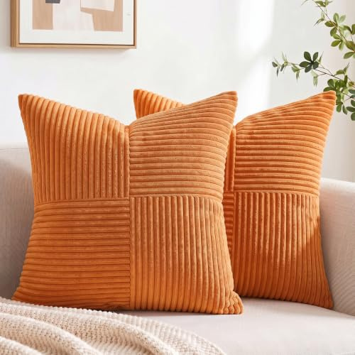 FDTERN 2er Set Orange Kordsamt Kissenbezug 40x40CM Weich Moderne Dekorative Kissenbezüge Kissenhülle Dekokissenbezug Sofakissen Dekokissen Boho Herbst Deko für Sofa Schlafzimmer Wohnzimmer Balkon