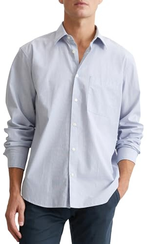 Marc O'Polo Herren Hemd aus Bio-Baumwolle Regular Fit, Blau (Multi/Soft Blue), M