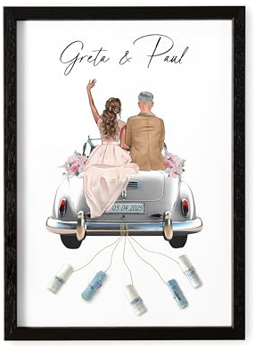 Geldgeschenk Hochzeit personalisiertes Bild mit Hochzeitsauto | Personalisiert, Geldverpackung zur Hochzeit, Hochzeitsauto Motiv, Geschenk für Brautpaar, Hochzeitsgeschenk