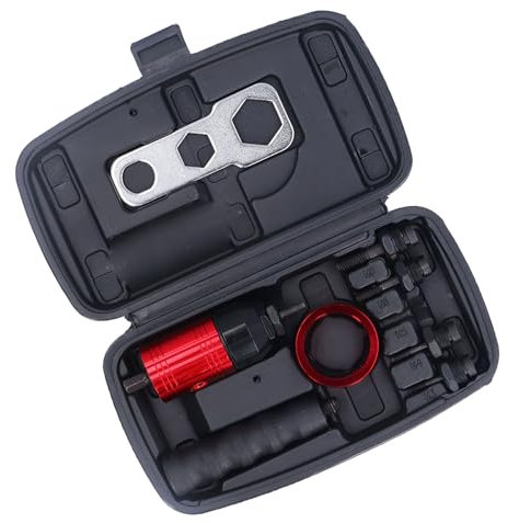 Nietmutternbohrer-Adapter, Manueller und Elektrischer Nietmutternpistolen-Adapter, Sechskantschaft, Tragbar mit Stabilem Werkzeug-Aufbewahrungskoffer, Inklusive 5 Muttern