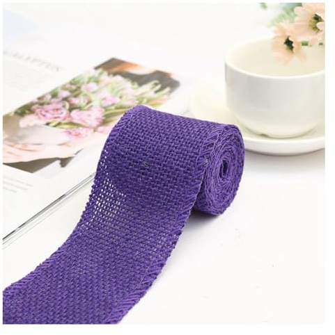 Rockreyoa 1 Rollen 6cm*2m Bunte Juteband Dekoband aus Natur Jutegewebe Vintage Geschenkband Sackleinen Schleifenband für Weihnachts Geschenkverpackung DIY HandwerkHochzeit Party Lila