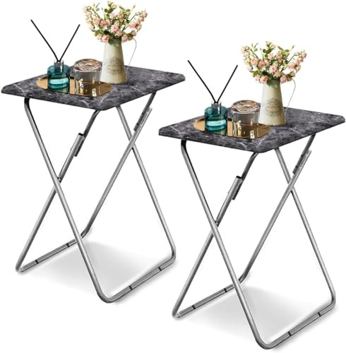 Beistelltisch Klappbar, Balkontisch Klappbar, Klapptisch Klein, Foldable Table, Kleiner Beistelltisch Outdoor, Für Wohnzimmer Esszimmer Terrasse Garten, Rechteckig, Dunkler Marmor(2pcs), 37x47x66cm