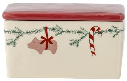 Bloomingville Butterdose YULE mit Weihnachtsmotiv Keramik Geschirr Butterglocke, Red