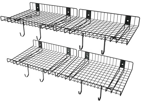 4 Stück Garagenwandregale, robuste Metall-Wandregale für Schlafzimmerwand, Traglast 117,9 kg, Netz-Schwimmregale für Garage, Büro, Keller, Wandschrank und