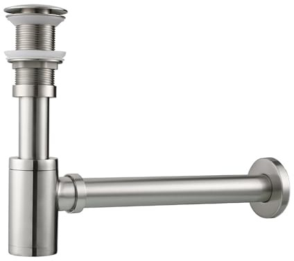 Siphon design lavabo avec bonde sans trop-plein, siphon universel tube d'évacuation et bonde pop-up, en laiton, siphon pop-up, bonde d'écoulement pour lavabo de salle de bain, chromé (B)