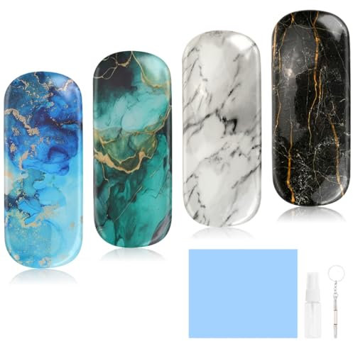 SITAKEGS Estuche rígido para gafas, 4 unidades, estuche portátil para gafas, elegante, multicolor, funda para gafas, con paño de limpieza, protección para gafas para hombres, mujeres, viajes,