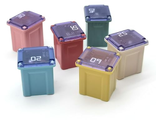 Flygun 6 PCS 58V Mini Block Fuse car Fuse Square Low Profile Box Shaped Kit, for Pickup Trucks Cars and SUVS (20A/25A/30A/40A/50A/60A)