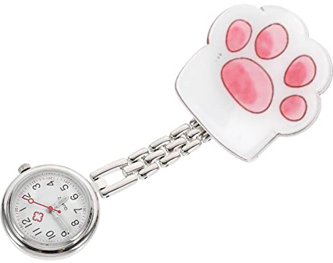 Taschenuhr mit Katzenpfote Rosa, Edelstahl Glas Legierung mit Kunststoff | Clip On Ausführung, Klare Ziffernblatt Anzeige, Präziser Mechanismus, Leicht Tragbar für Klinik