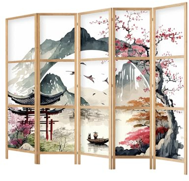 framed concept - Paravent Raumteiler aus Holz 225x172 cm, 5-teilig, einseitig, im orientalischen Stil