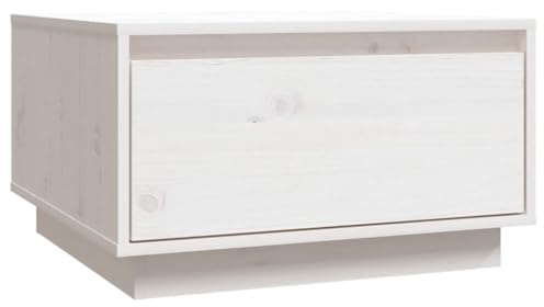 SDWEHO7 Couchtisch mit EIN Schublade, Sofatisch, Beistelltisch, Coffee Table, Wohnzimmertisch, Kaffeetisch für Wohnzimmer Zuhause Büro, Weiß 55x56x32 cm Massivholz Kiefer