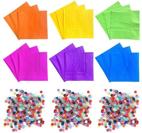 QFEHTHSK 120 Serviettes en Papier Et Confettis 30G, Fournitures De Fête, Serviettes Colorées, Serviettes Carrées, Décorations De Table, Pépites