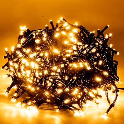 Luci LED Natalizie da Esterno/Interno, 5mm, Cavo Verde, 8 Modalità, Controller 31V con Memoria, IP44 (Oro, 9M 180LED)