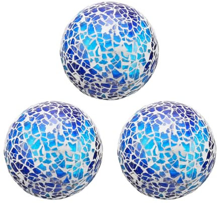 sourcing map 3 bolas de cristal decorativas de 2.36 pulgadas, esferas de centro de mesa, esferas de mosaico de vidrio para decoración, cuencos, jarrones, mesa de comedor, fiesta, azul claro profundo