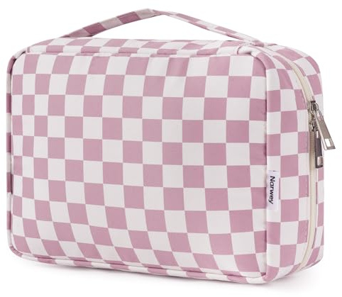 Narwey Neceser Colgante Bolsa de Aseo Viaje Neceser Maquillaje Organizador Mujer Kit de Aseo Colgante Bolsa Maquillaje Niñas (Tablero de ajedrez Rosa)