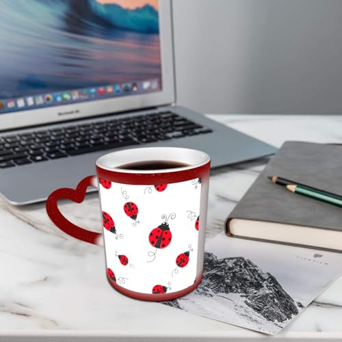 AELKSP Tasses Magique Mugs Change De Couleur en Fonction De La Température du Liquide,Mug Cadeau Original Tasse pour 330ml,Coccinelles, coccinelle aux ailes pointillées tourbillonnantes