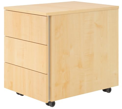 bümö lite Rollcontainer mit Schubladen, Container aus Holz in Ahorn - Rollwagen für's Büro als Schreibtisch Unterschrank, Bürocontainer od. Schreibtischcontainer mit Seitengriff