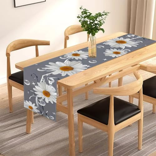 Graue Modern Tischläufer Wohnzimmer , Leinen, Sonnenblume Frühling Blumen Tischläufer zu Esstisch Dekoration Tischdecke Sommer Waschbar Küche Party Drinnen und Draußen Dekor (33x120 cm,Grau)