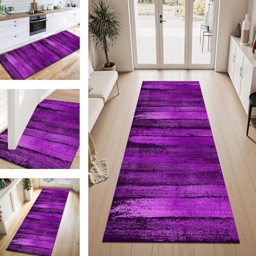Teppich Läufer Flur Küche rutschfest Violett 60X250CM Vintage Teppichläufer Kücheläufer Lang Waschbar Meterware Küchenteppich Flurteppich Läufer für Wohnraum Schlafzimmer Kinderzimmer Flurläufer