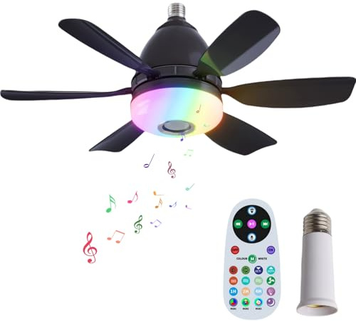 Swoolfe Ventilateur Plafond Avec Lumiere,LED Dimmable Changement De Couleur,RGB Ventilateurs De Plafond Avec Lampe Intégrée, Ø47CM Lustre Ventilateur, Enceinte Plafond Bluetooth,3 Vitesses (Noir)