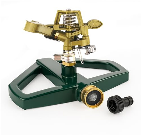 Aspersor de césped con Base metálica – Aspersor de Impulso con rotación automática de 360°, Ideal para regar Grandes Superficies de hasta 540 m²