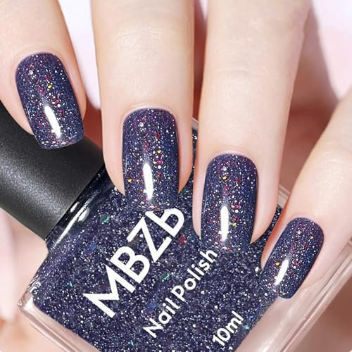 Glitter Nail Polish - Purple Flash Sparkly Nail Varnish - Quick Dry Shimmer Shiny Holographic Nail Varnish - Holographic Iridescent lilac Long Lasting Nail Polish - No Need Lamp Cure