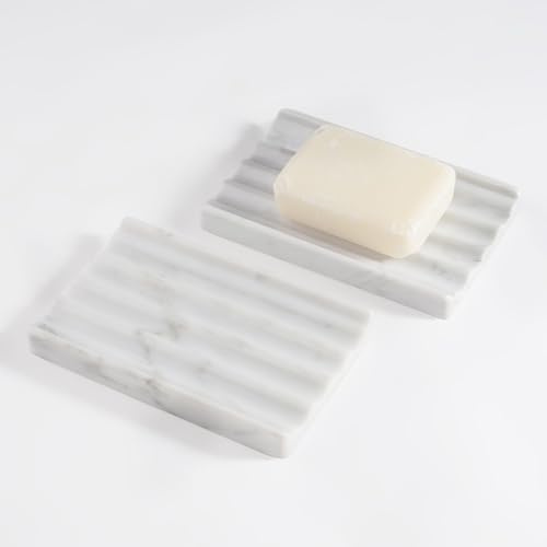 2 Porte Savon en Marbre Naturel, 14x9x2cm Support Savon Salle de Bain