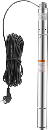 Pompa elettrica per pozzi profondi, 370 W, 220 V, 0 – 30 dB, in acciaio inox, portata massima 1000 l/h, altezza massima di mandata 55 m, IP65 impermeabile, pompa sommergibile, pompa per tubi