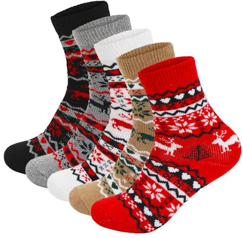 MorLuks Chaussettes Renne, 5 Paires Chaussettes Noel, Chaussette Chaudes Femme, Chaussette Rigolotes Nordique Tricotée pour Noël Nouvel An Saint Valentin Anniversaire Cadeau