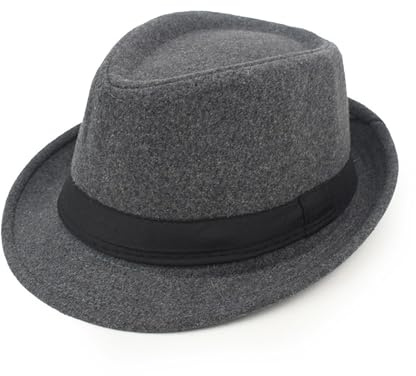 OHEETU Cappello Fedora Trilby Vintage Anni 1920 Unisex Cappelli Panama con Fascia Tesa Corta Derby Jazz Cap Manhattan Gatsby (Blu Scuro/Grigio), Grigio, Taglia unica