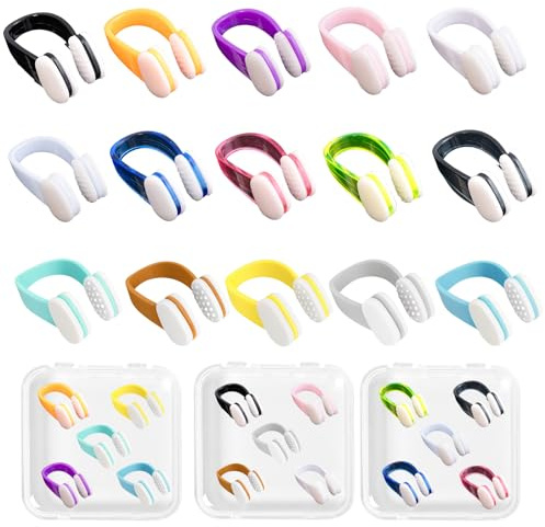 AYNKH Lot de 15 Pinces nasales de Natation pour Adultes et Enfants âgés de 7 Ans et Plus. Pinces nasales Multicolores étanches avec boîtes de Rangement