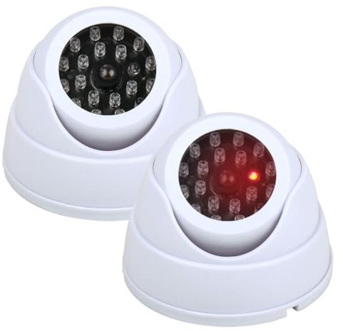 Dummy Cameras Fake CCTV 2PCS, White Dome Dummy Fake Security CCTV Camera Simulation Monitor with Flashing LED Light, Dummy CCTV Camera Outdoor Indoor, Dummy Fake Camera Waterproof with 2 Signs+Screws