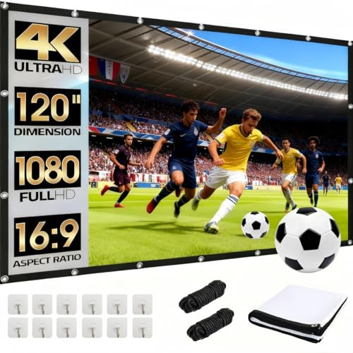 Leinwand Beamer 120 Zoll | 16:9 HD Faltbare Beamer Leinwand Outdoor | Dickerer, Lichtdichterer Projektor Leinwände | Knitterfrei und Leicht zu Tragen - Besonders Geeignet für Outdoor, Camping (120)