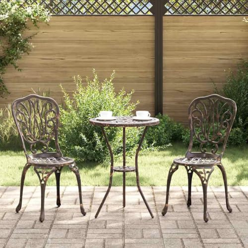 QJBSAVVA Garten Bistro Set 3 TLG aus Bronzefarbenem Aluminium platzsparendes Balkonmöbel Set mit Tisch und 2 Stühlen wetterfestes Outdoor Möbel für kleine Balkone Terrasse oder Garten