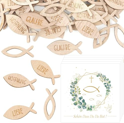 40 Stück Tischdeko Konfirmation Kommunion Taufe, 20 Stück Servietten,Holzfische Konfirmation Deko Kommunion,Taufe Tischdeko,Streudeko Fische Konfetti Holz für Junge Mädchen Firmung Deko
