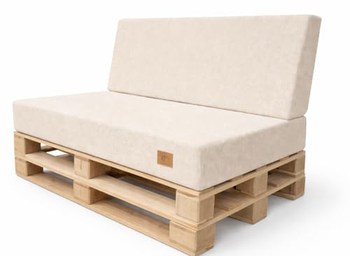 Odolplusz Palettenkissen Set 120x80 cm, Wasserabweisend & UV-Beständig, Sitz- und Rückenkissen für Europaletten (Beige)